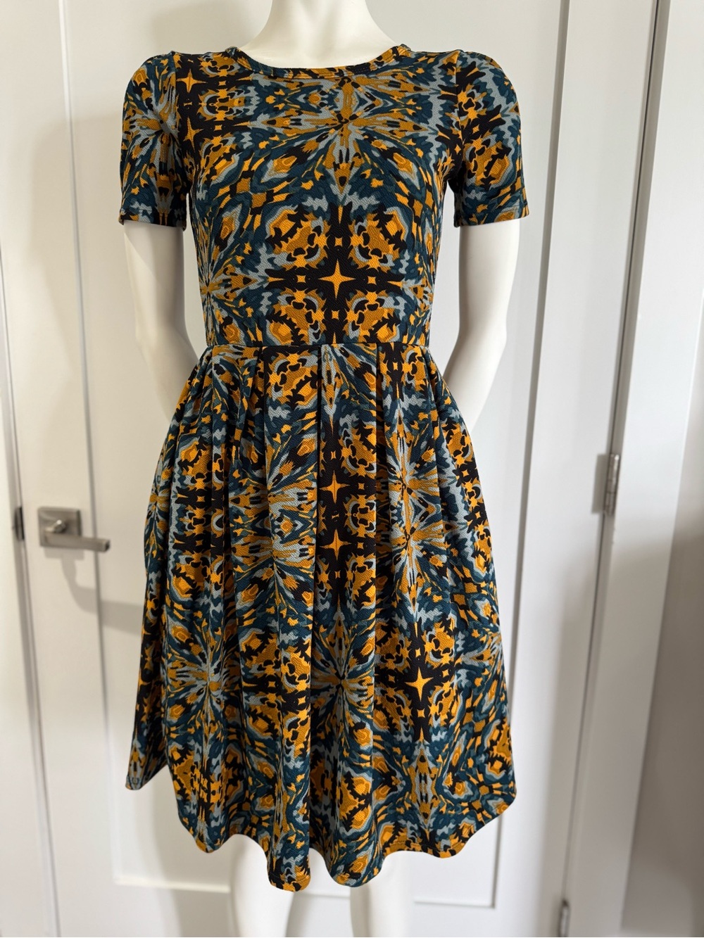 Perfect Fall Midi Dress in Mustard and Teal